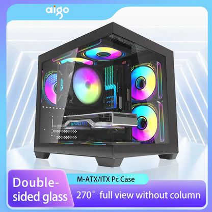 Aigo 275P Gaming PC Case — Sea View M-ATX/ITX Desktop with Double-Sided Tempered Glass