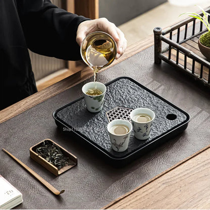 Mimicking Ugjin Stone Tea Tray – Heat-Resistant & Insulated Water Drain Tray for Tea Ceremony Storage