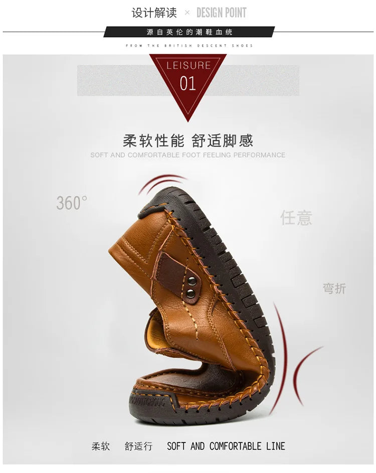 Handmade Leather Men’s Loafers – Casual Slip-On Flats, Comfortable Outdoor Walking Shoes