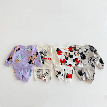 Disney Cartoon Sweatshirt Set – Autumn Long Sleeve Tops & Pants for Kids, Casual Outfit