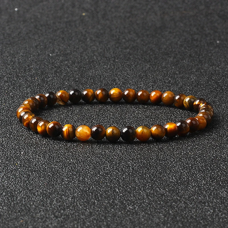 4mm Natural Stone Bead Stretch Bracelet for Men & Women – Agate Lava Handmade Reiki Crystal Jewelry