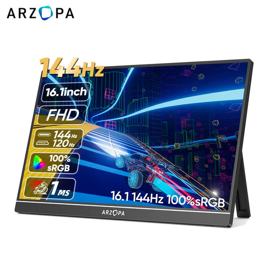 ARZOPA 16.1" Portable Gaming Monitor – 100% sRGB, 144Hz Display with Type-C & Mini HDMI for PS4/PS5, Steam Deck, Switch, PC & Mac