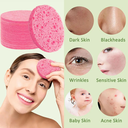 50–1000PCS Natural Wood Pulp Compressed Face Wash Sponges – Foaming Facial Cleansing Puffs for Skincare & Makeup Removal