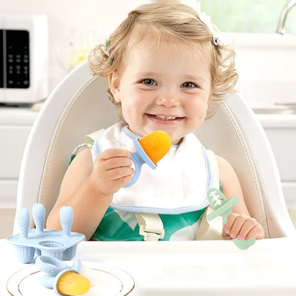 4/6 Cavity Baby Teething Ice Cream Mold – Silicone Freezing Milk Popsicle Stick Maker for DIY Homemade Summer Treats & Kitchen Use