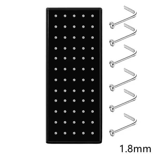 Women’s Crystal Stainless Steel Nose Stud – Hypoallergenic 1.8mm Straight, L, or Screw Nose Ring Jewelry