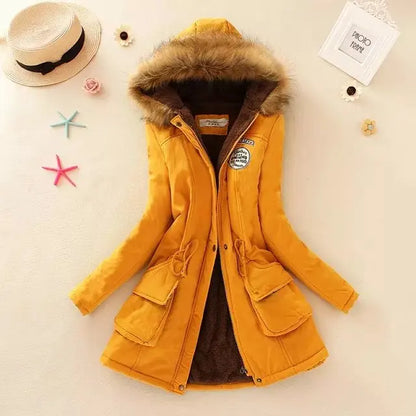 2024 Women's Winter Cotton Jacket – Slim Fit Hooded Parka, Embroidered Padded Warm Casual Overcoat
