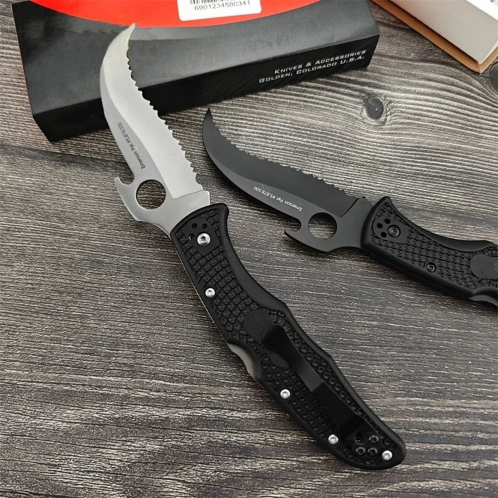 C12S Tactical Folding Pocket Knife – D2 Blade with Nylon Fiber Handle, Outdoor Hunting Utility Knife with Back Lock