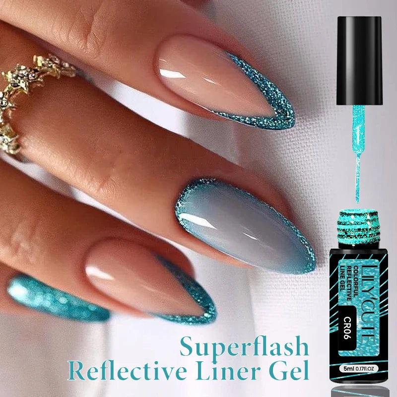 LILYCUTE 5ml Silver Metallic Liner Gel Polish – Super Bright UV Nail Art Stripe & Drawing Paint Varnish, Mirror Effect Graffiti Gel