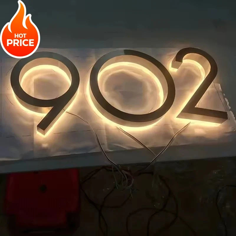Custom Metal 3D LED House Number - Waterproof Outdoor Address Sign for Home, Apartment & Door Plates