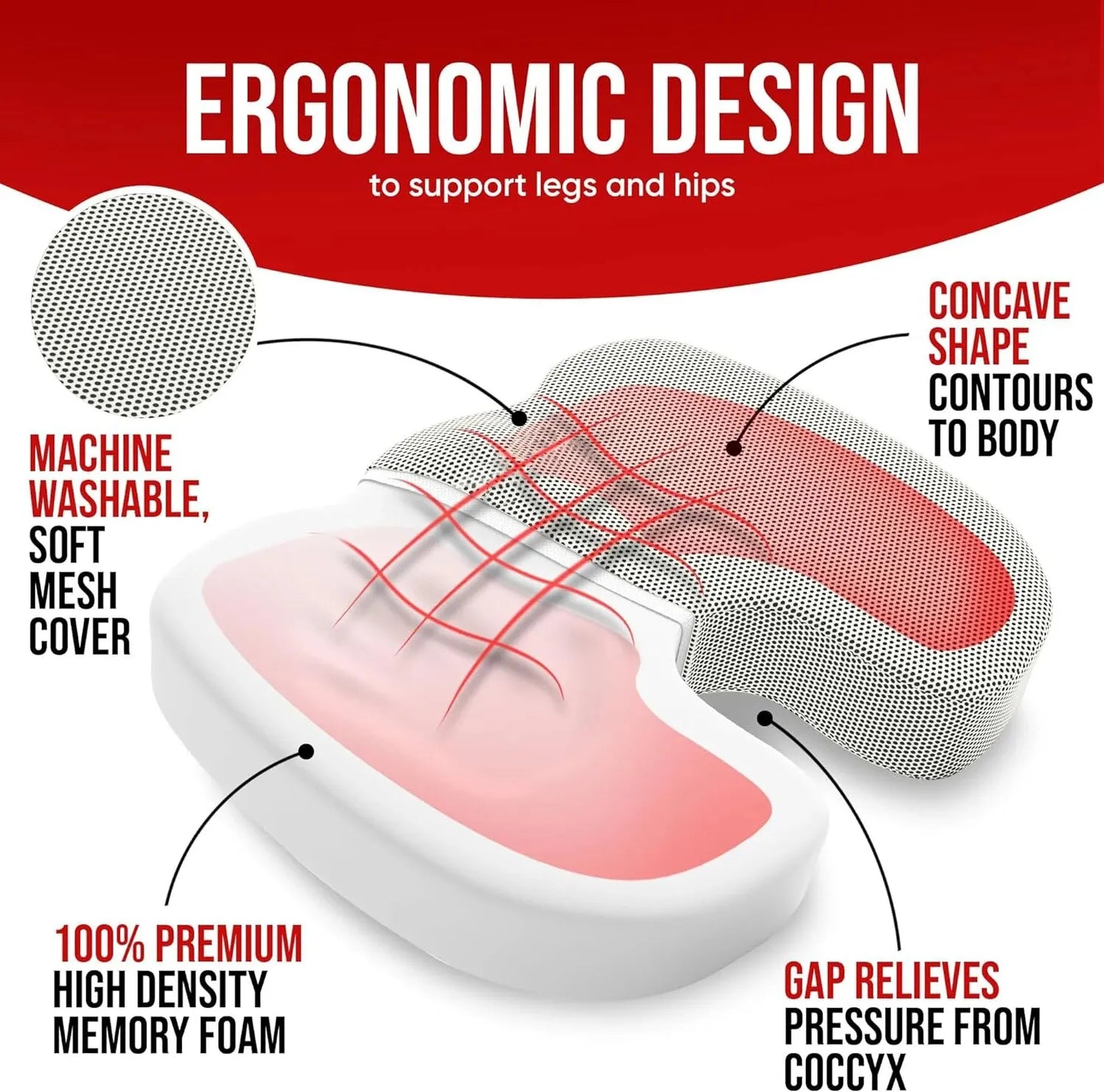 Ergonomic Memory Foam Seat Cushion – Hemorrhoid & Office Chair Support for Sedentary Comfort