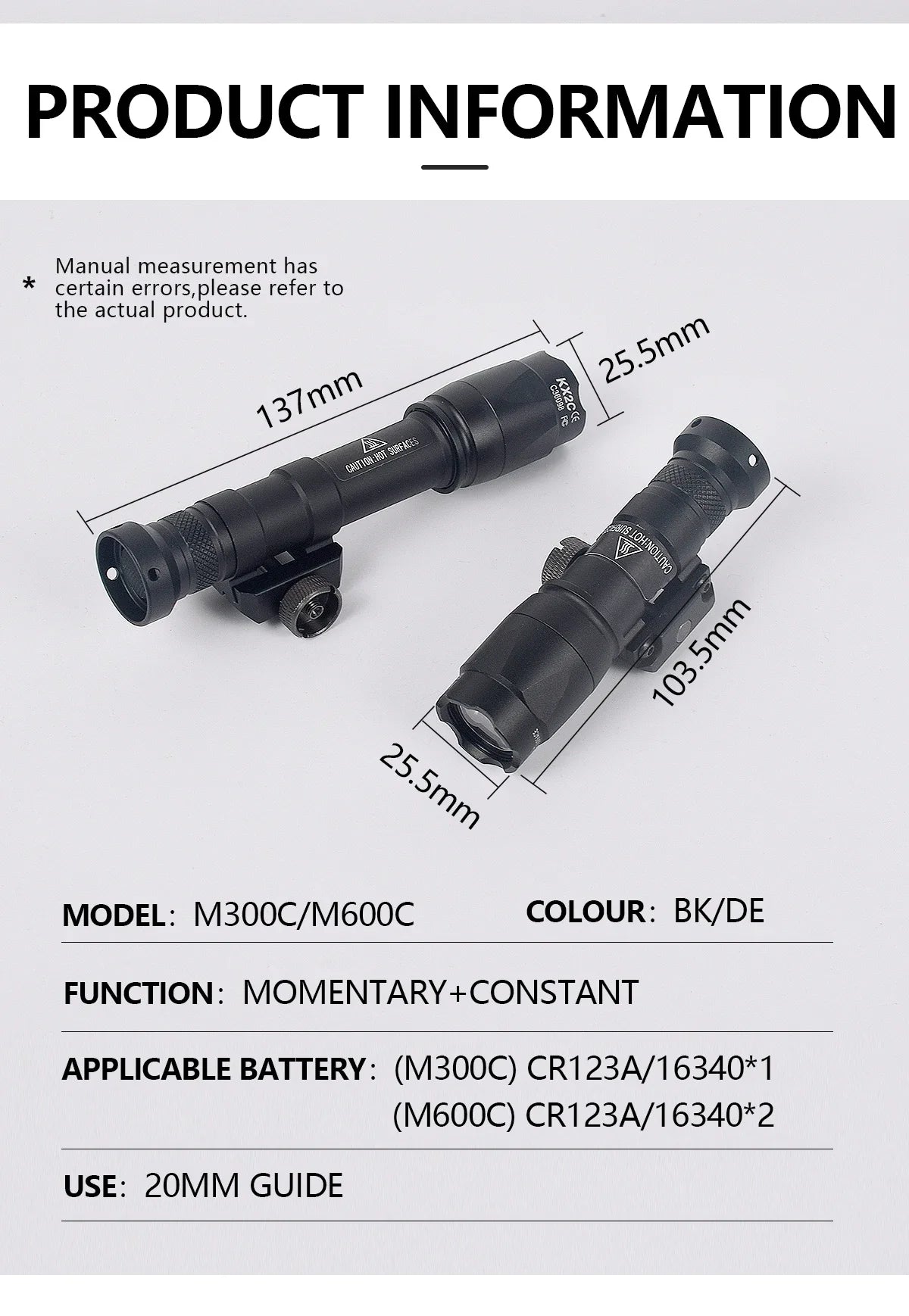 SureFire M600C/M600/M300/X300 Tactical Scout Light — Rifle Flashlight with Momentary Pressure Switch, US Warehouse
