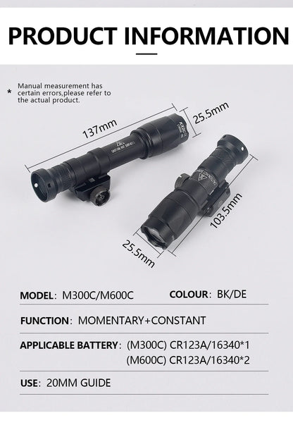 SureFire M600C/M600/M300/X300 Tactical Scout Light — Rifle Flashlight with Momentary Pressure Switch, US Warehouse