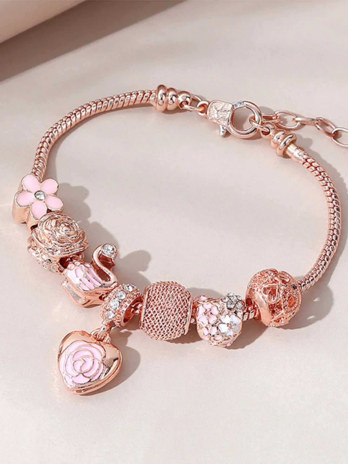 Fashion Multi-Element Rose Love Swan Bracelet, Drip Oil Design, Family Jewelry, Daily Dressing & Party Gift -7633