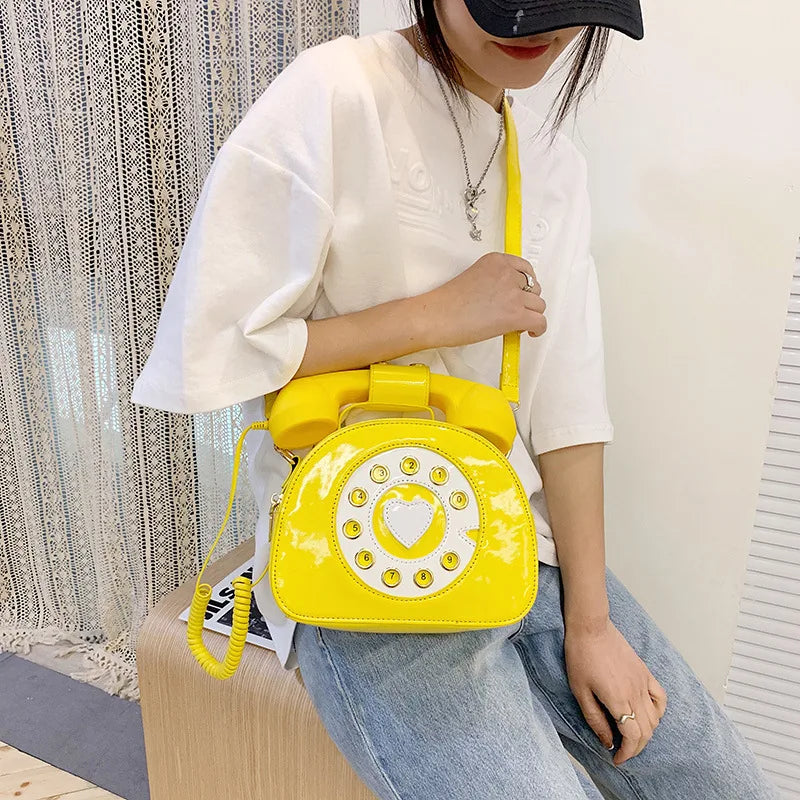Women’s Creative Telephone-Shaped Crossbody Bag – Retro PU Leather Small Shoulder Handbag