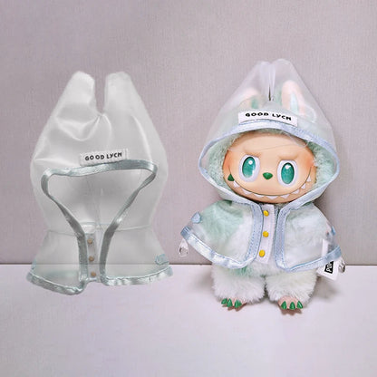 15-17cm Labubu Doll Clothes — Waterproof Raincoat & Rain Boots Outfit Set with Matching Accessories