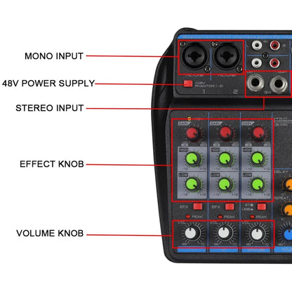 4-Channel DJ Mixer Console – Bluetooth Audio Mixer with 48V Phantom Power, USB & Karaoke Monitor System