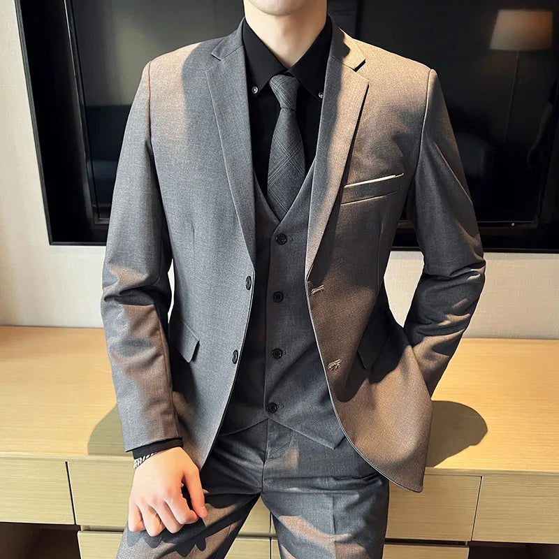 High-Quality Men’s 3-Piece Suit Set — Business Casual & Wedding Outfit (Jacket + Vest + Trousers), 2024 Fashion Banquet, Sizes S-6XL