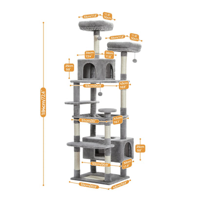 Large Cat Tree Tower – Multi-Level Plush Indoor Cat Condo with Scratching Posts, Boards, Perches & Caves