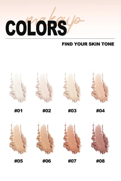 8-Color Matte Pressed Face Powder – 24H Oil Control, Full Coverage Waterproof Setting Foundation