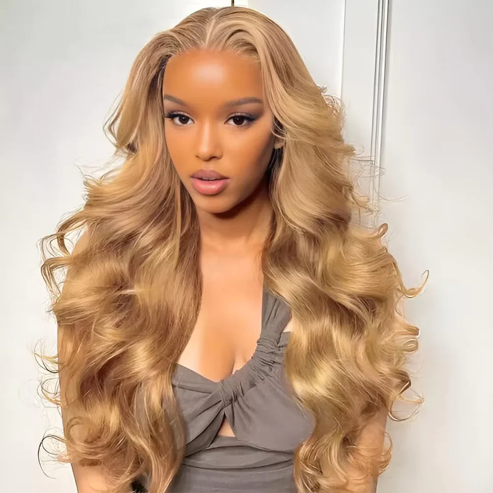 Brazilian #27 Honey Blonde Body Wave Wig – 30-34 Inch, 13x4 Lace Front, HD Transparent Lace Frontal, 200% Density for Women