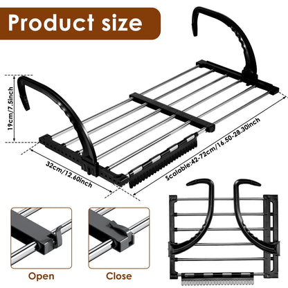 Foldable Radiator Drying Rack - Extendable Stainless Steel Clothes Hanger 42-72cm for Shoes, Towels & Balcony Drying