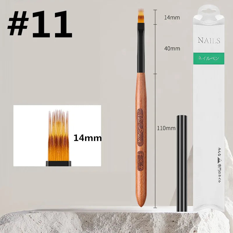 Sandalwood Handle Nail Art Brush Set – Gradient Blooming UV Gel Liner & Flower Drawing Tools for Stripes & Nail Painting