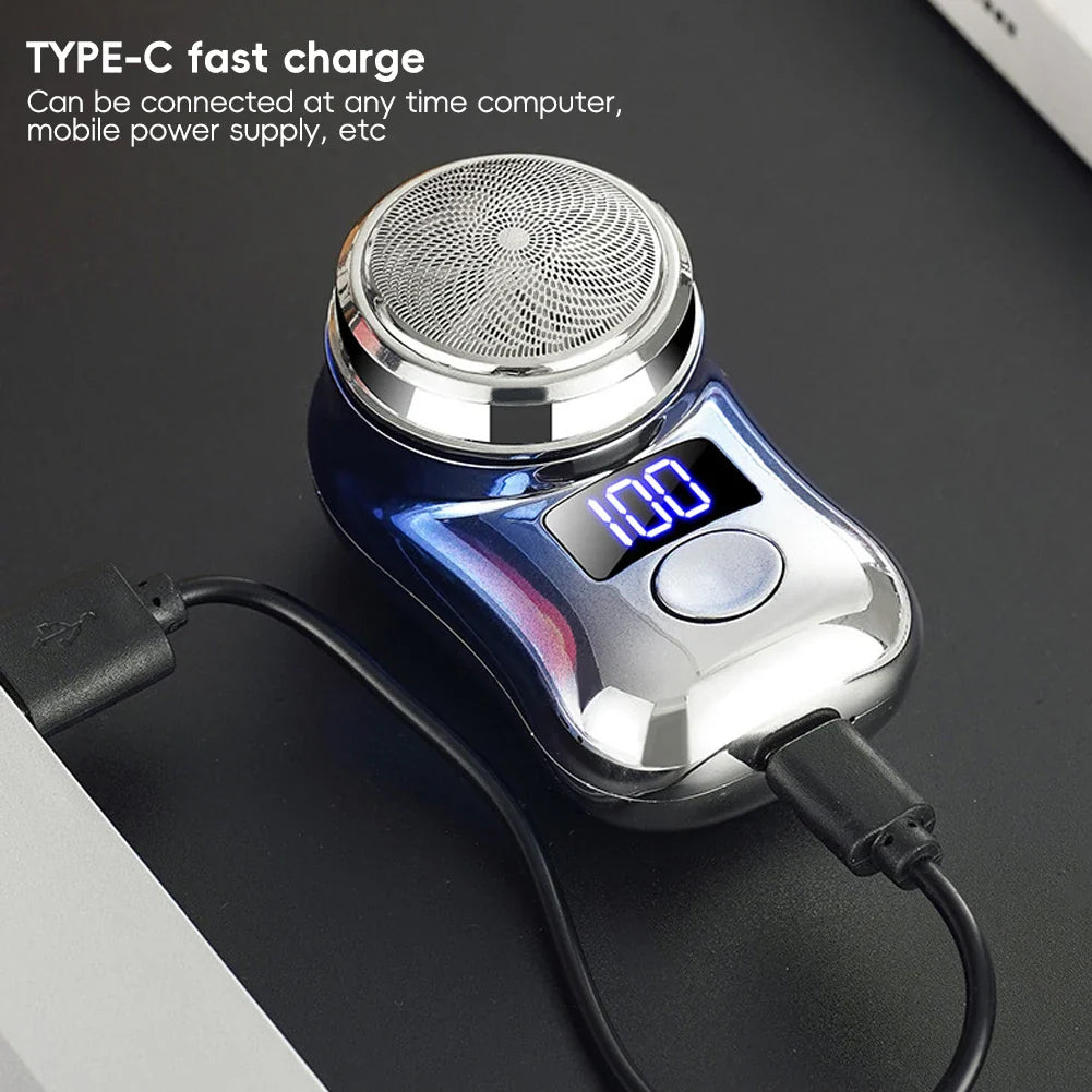 USB Rechargeable Men’s Electric Shaver with LED Display – Portable Waterproof Mini Rotary Razor for Travel and Beard Grooming