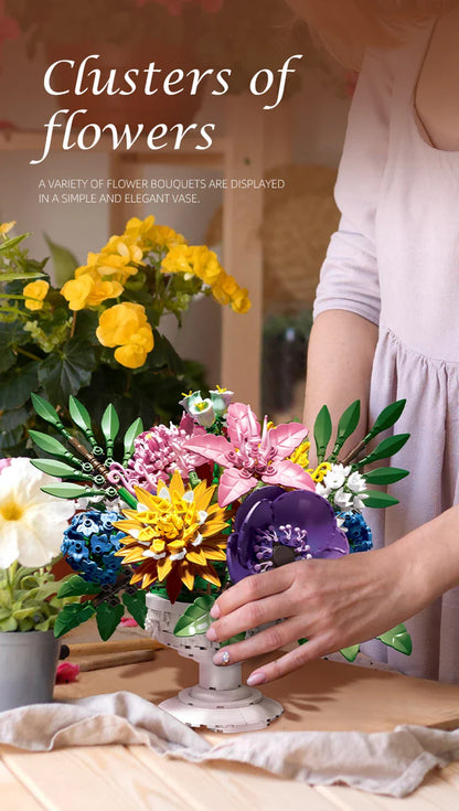 1081PCS Dream Flower Bouquet Building Blocks – Model Room & Garden Ornaments Toy for Kids, Girls, Adults, Christmas Gifts