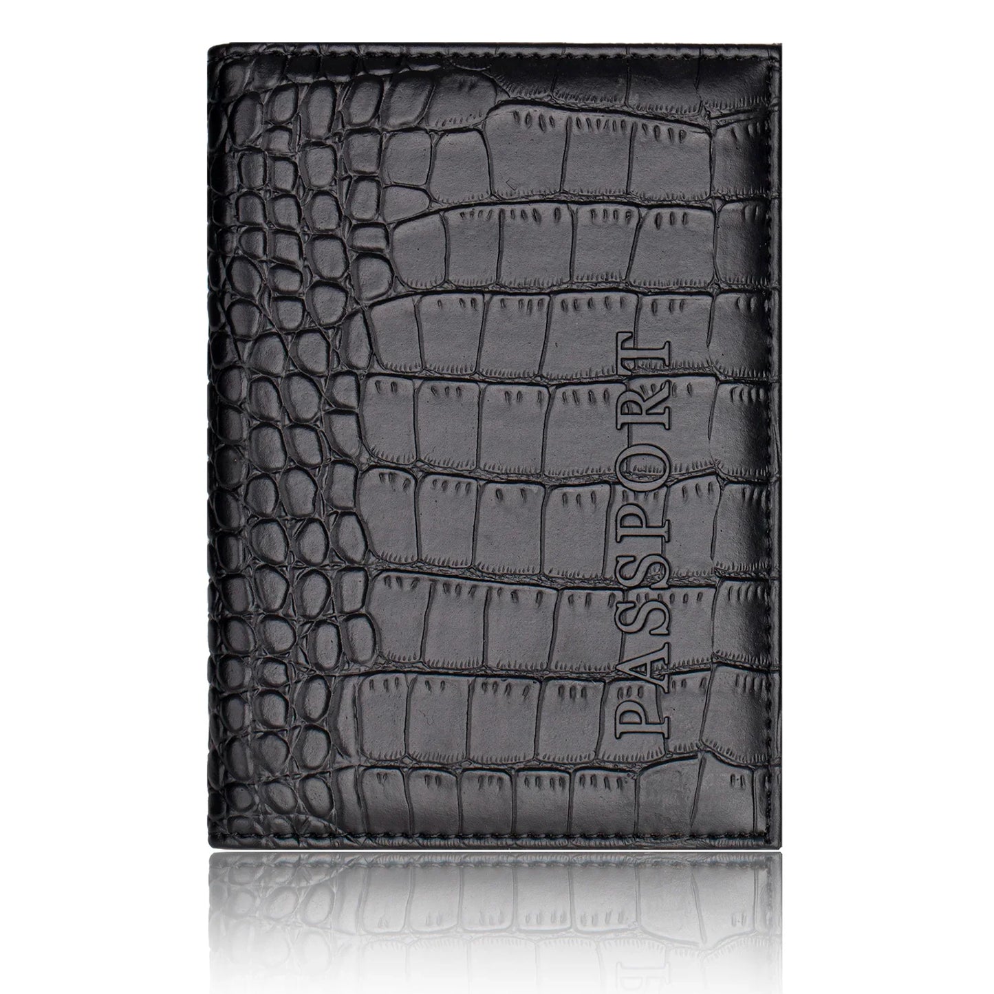 Crocodile PU Leather Passport Holder – Slim Minimalist Travel Wallet for Men & Women