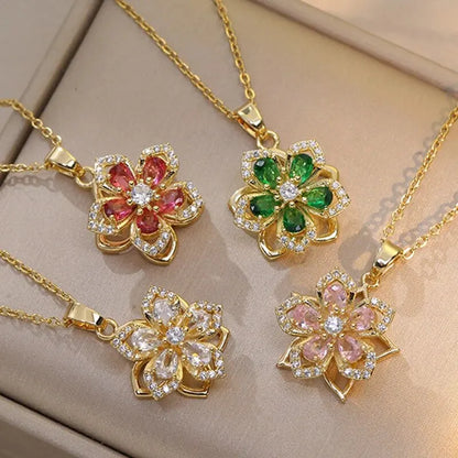 Light Luxury Gold Zircon Flower Pendant Necklace for Women - Elegant Party Jewelry Gift