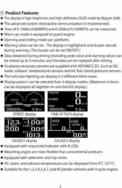10 in 1 Full Kit Sports Package – BF CR C2 DEFI Advance ZD Link Meter Digital Auto Gauge with Electronic Sensors