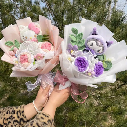 Kawaii Hello Kitty Cat Dolls with Artificial Flowers – Creative Sanrio Bouquet for Christmas, Valentine’s & Birthday Graduation Gifts