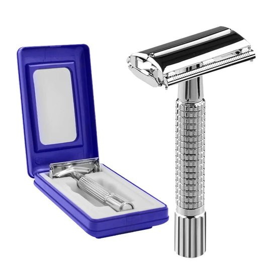 Men's Facial Shavers – Stainless Steel Double-Ended Manual Razor with Blades, Barbershop Razor with Steel Shank