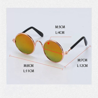 Vintage Round Cat Sunglasses for Pets - Reflective Eyewear for Small Dogs & Cats, Photo Prop Accessories
