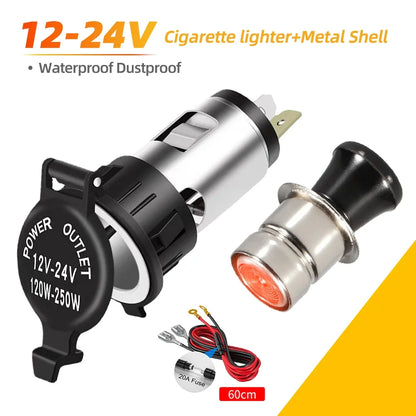 Universal Car Cigarette Lighter Socket Adapter 12V–24V – Portable Power Outlet Converter 120W–250W for Car, Truck, Motorcycle & Boat Accessories