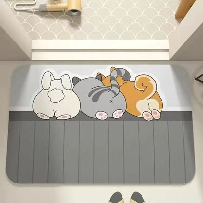 Cartoon Diatomaceous Mud Bathroom Mat – Soft, Absorbent Floor Rug for Toilet, Sink & Bedroom