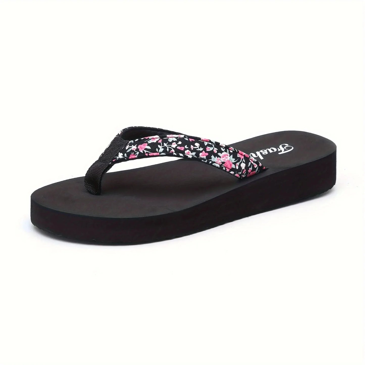 Women’s Floral Platform Flip Flops - Lightweight Non-Slip Breathable Open-Toe Beach Slippers