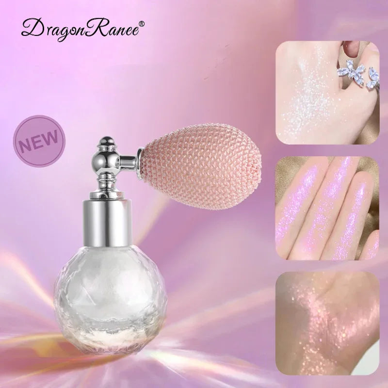 High Gloss Glitter Highlighter Powder Spray: Shimmer Sparkle Makeup for Face & Body