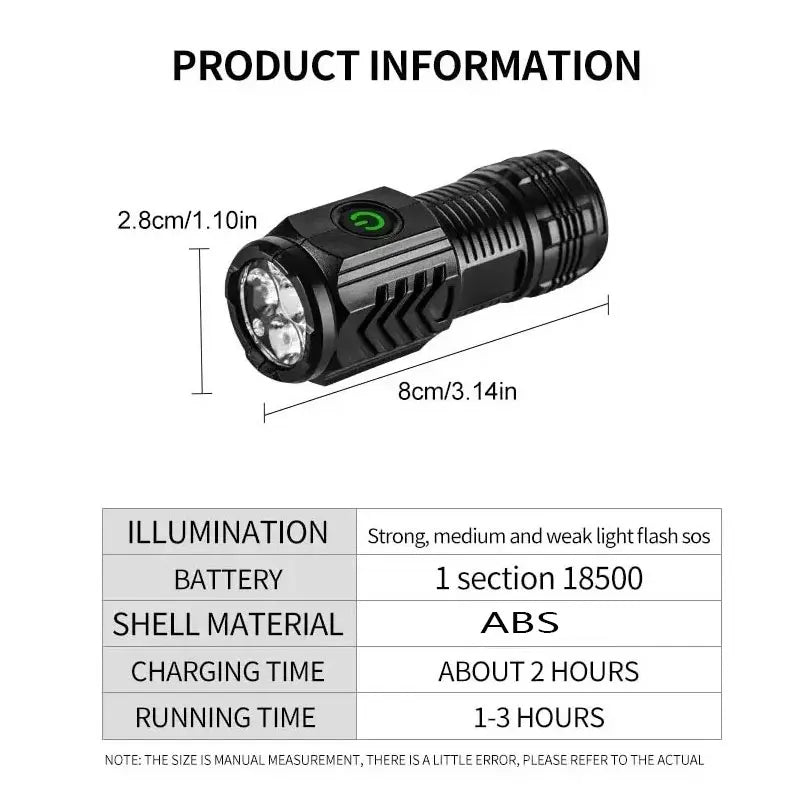 Mini 3 LED Rechargeable Flashlight with Pen Clip – Portable Waterproof Emergency Torch for Night Walking & Outdoor Use High Brightness Spotlight Light