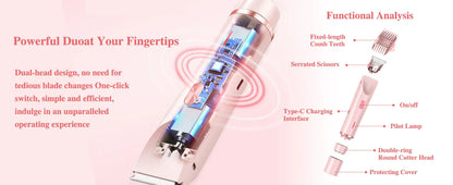 2-in-1 Dual-Head Electric Razor for Women – Painless Bikini Trimmer Wet & Dry Use with Detachable Heads