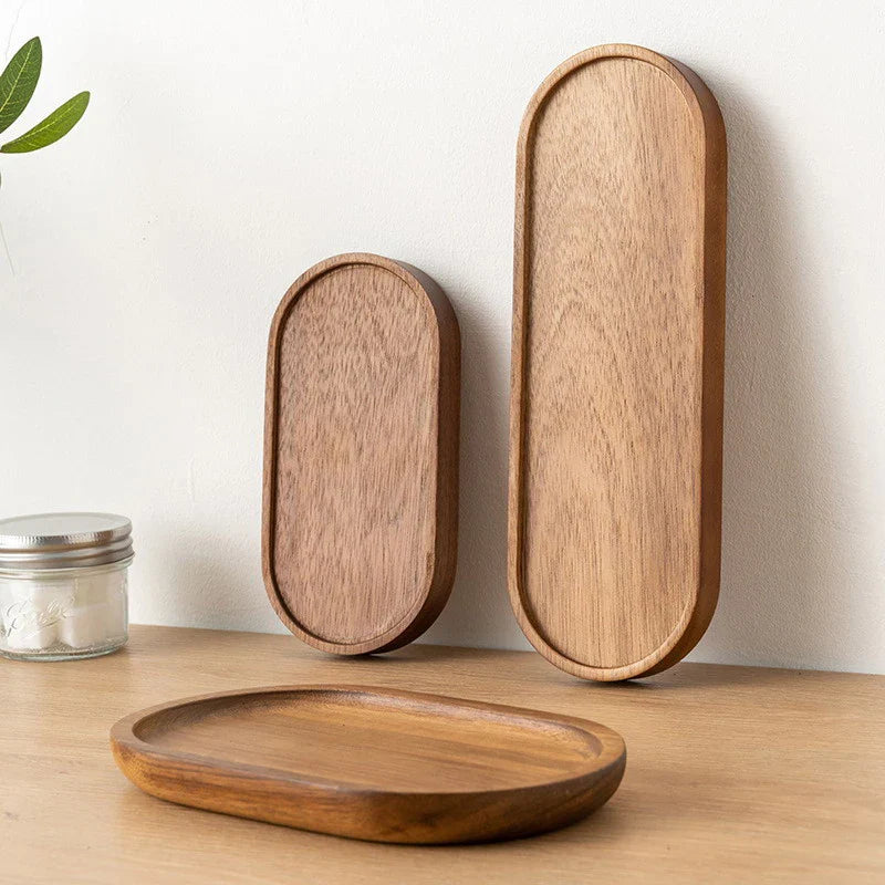 Solid Wood Round Dessert Plate – Japanese-Style Wooden Tray for Snacks, Dried Fruit & Tableware