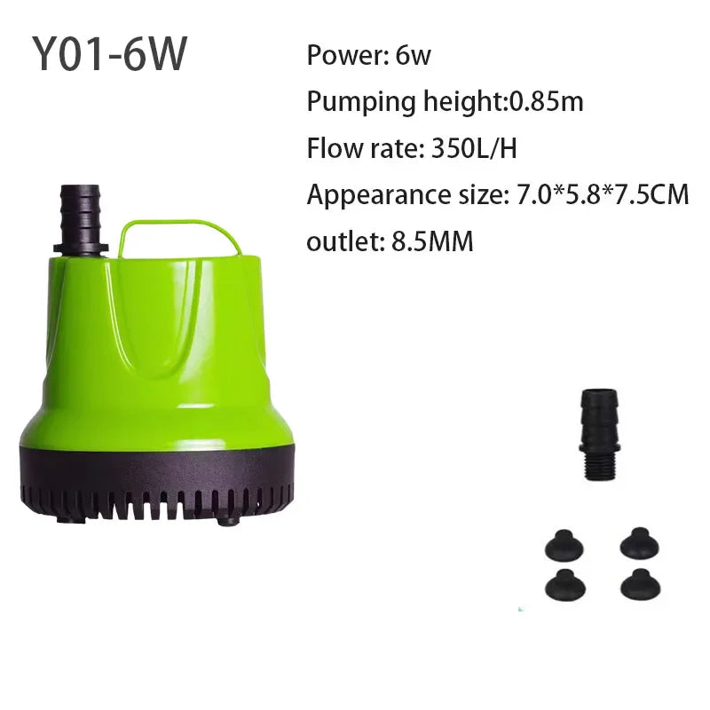 Submersible Water Pump – Ultra-Quiet for Fish Tanks, Ponds, Hydroponics, Fountains, 6W-100W, 110V-220V