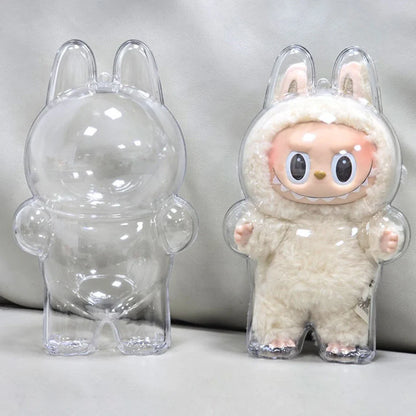 Labubu Transparent Protective Cover for Elf Doll - Cute Monster Toy Storage & Display Case for Party Plushies