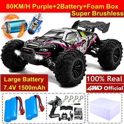 4WD Remote Control Car – Off-Road 4x4 RC High-Speed Buggy Truck, Brushless 50/80KM/H Drift Racing Toy for Kids & Adults