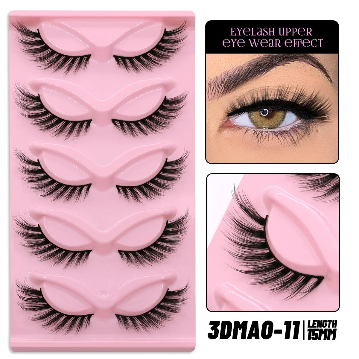 GROINNEYA Cat Eye False Eyelashes – Natural Long Clear Band Winged End Faux Mink Lashes for Eye-Enhancing Makeup