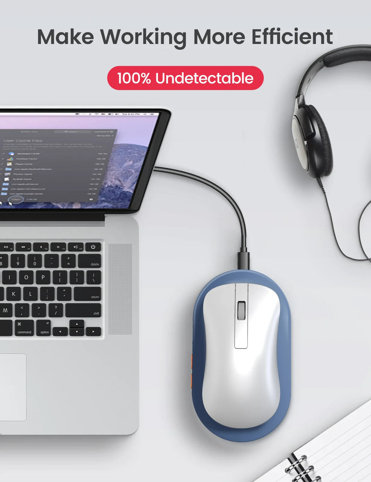 Vaydeer Undetectable Mouse Jiggler with Power Adapter and ON/Off Switch - Mouse Mover Simulator for Driver-Free Mouse Movement Simulation