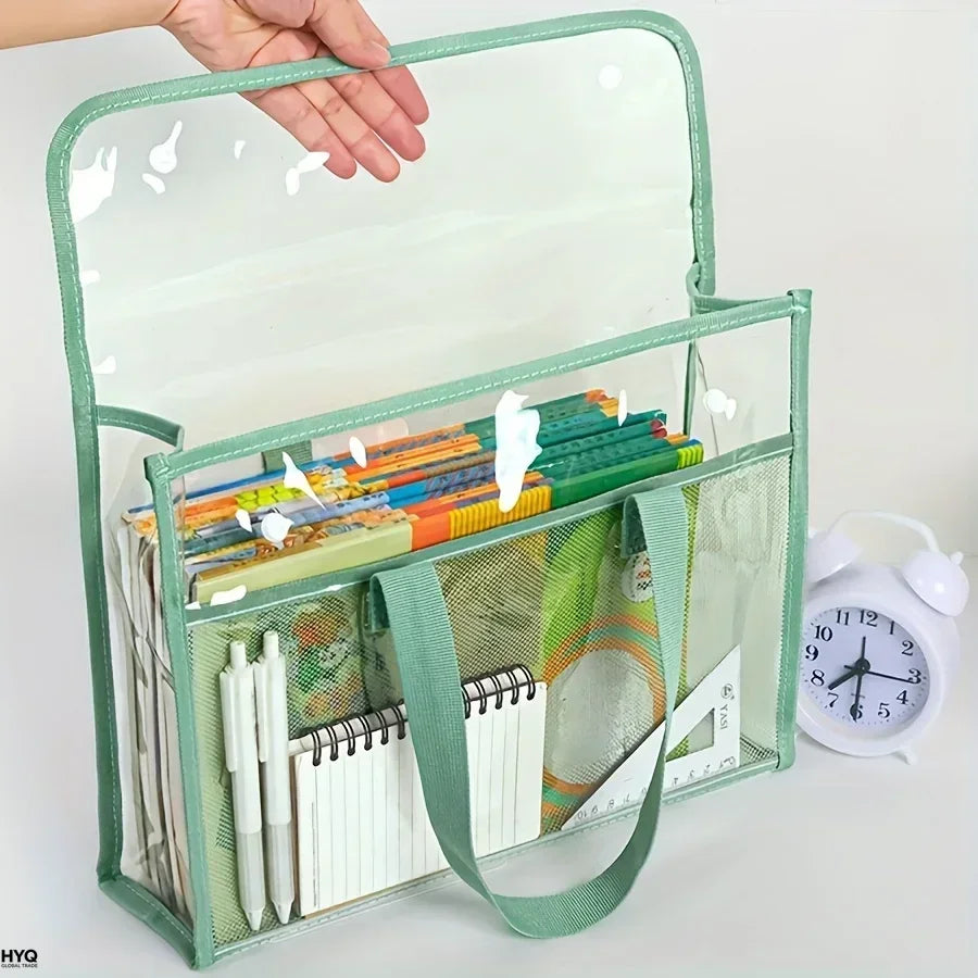 Large Capacity Expandable File Storage Bag - Transparent Waterproof PVC Handheld Document Folder with Self-Adhesive Closure