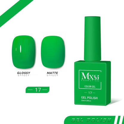 Mxsi 15ml Gel Nail Polish - Neon Brown, Royal Blue, Red, Green & Nude UV Gel Lacquer Colors for Nail Art