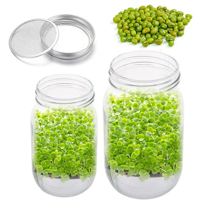 16/32oz Sprouting Jar Kit - Wide Mouth Mason Jars with Screen Lids for Indoor Seed Germination & Sprout Growing