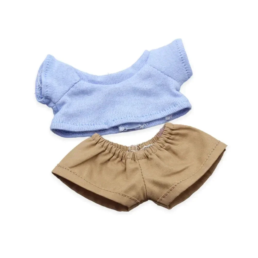 Labubu Idol Doll Clothes Set – T-Shirt & Denim Shorts Outfit for 17cm Labubu & 10cm Cotoon Dolls, Doll Accessories